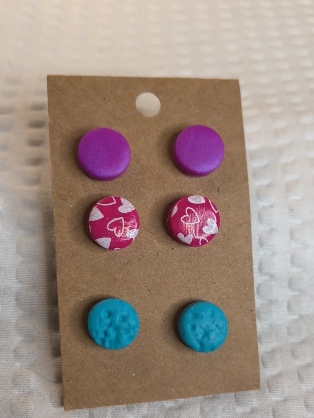 Kids 3-Pair Stud Clay Earring Set in Purple, Pink & Teal